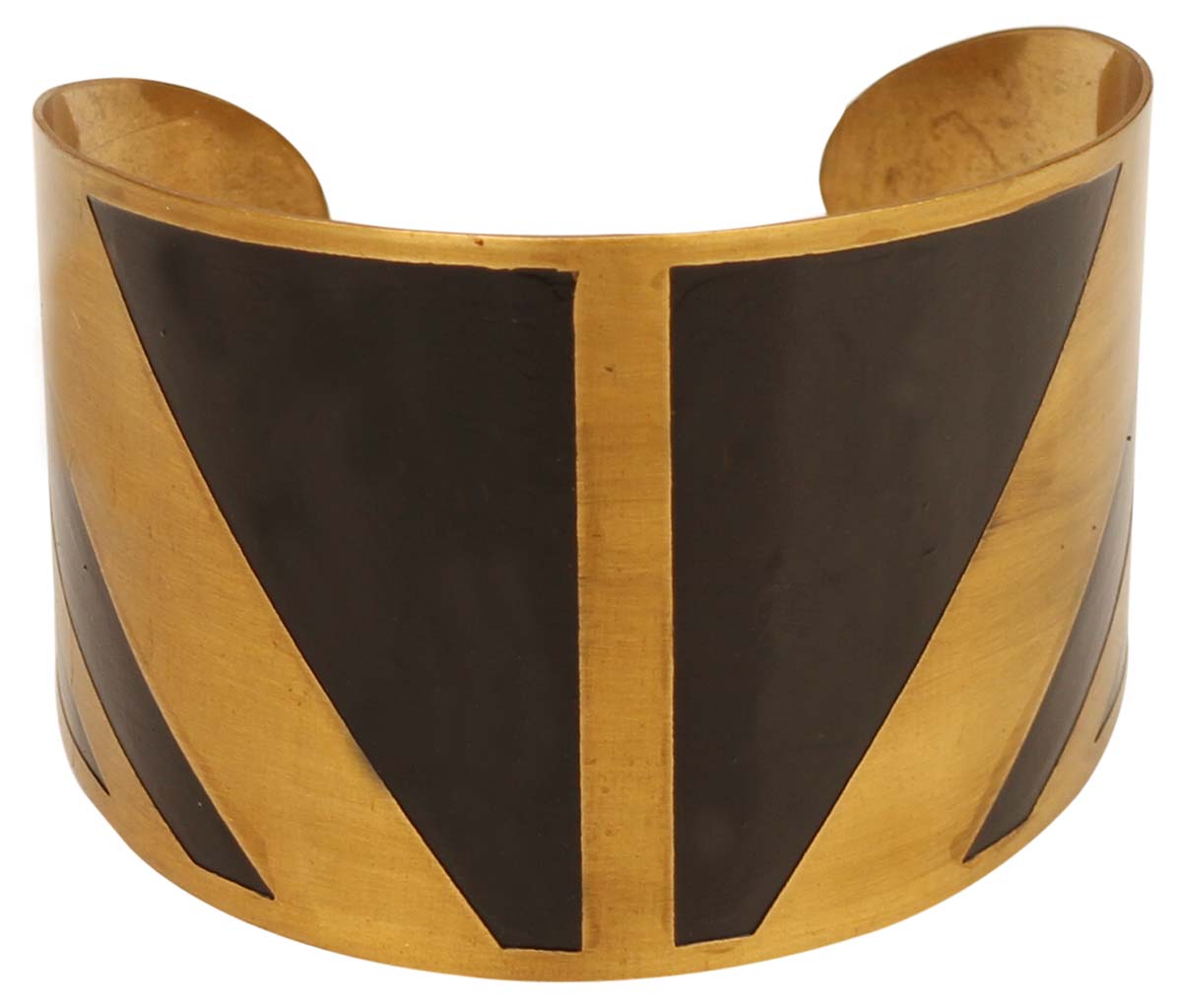 2.6” Brass Cuff Bracelet with Dimensional Pattern - Black Golden Tone - Trendy Accessories / Jewelry / Gifts for Her - Buy in Bulk Wholesale